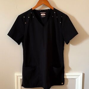 HeartSoul Black Scrub Top with Heart Accents